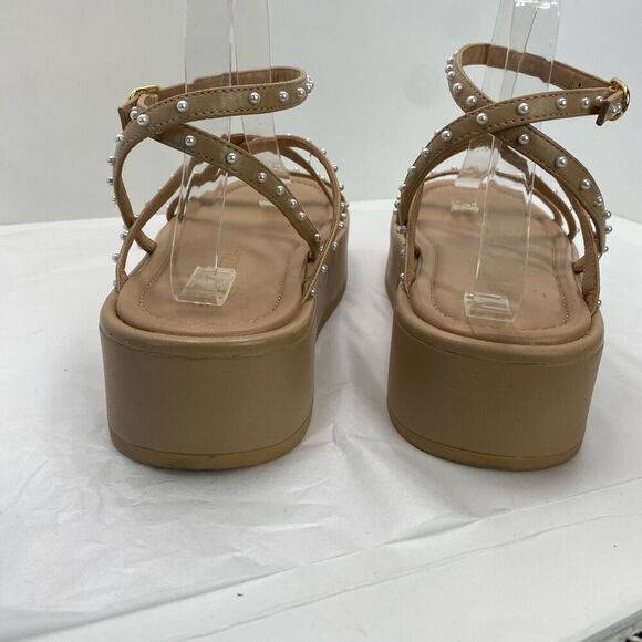 Stuart Weitzman Summerlift Sandals faux pearl embellished leather platforms Boho - Picture 8 of 13